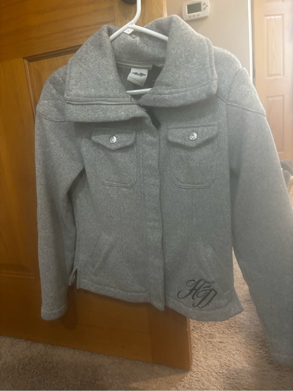 Harley-Davidson Gray Zip-Front Jacket with Maroon Nails Detail